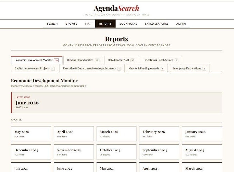 AgendaSearch curated intelligence reports